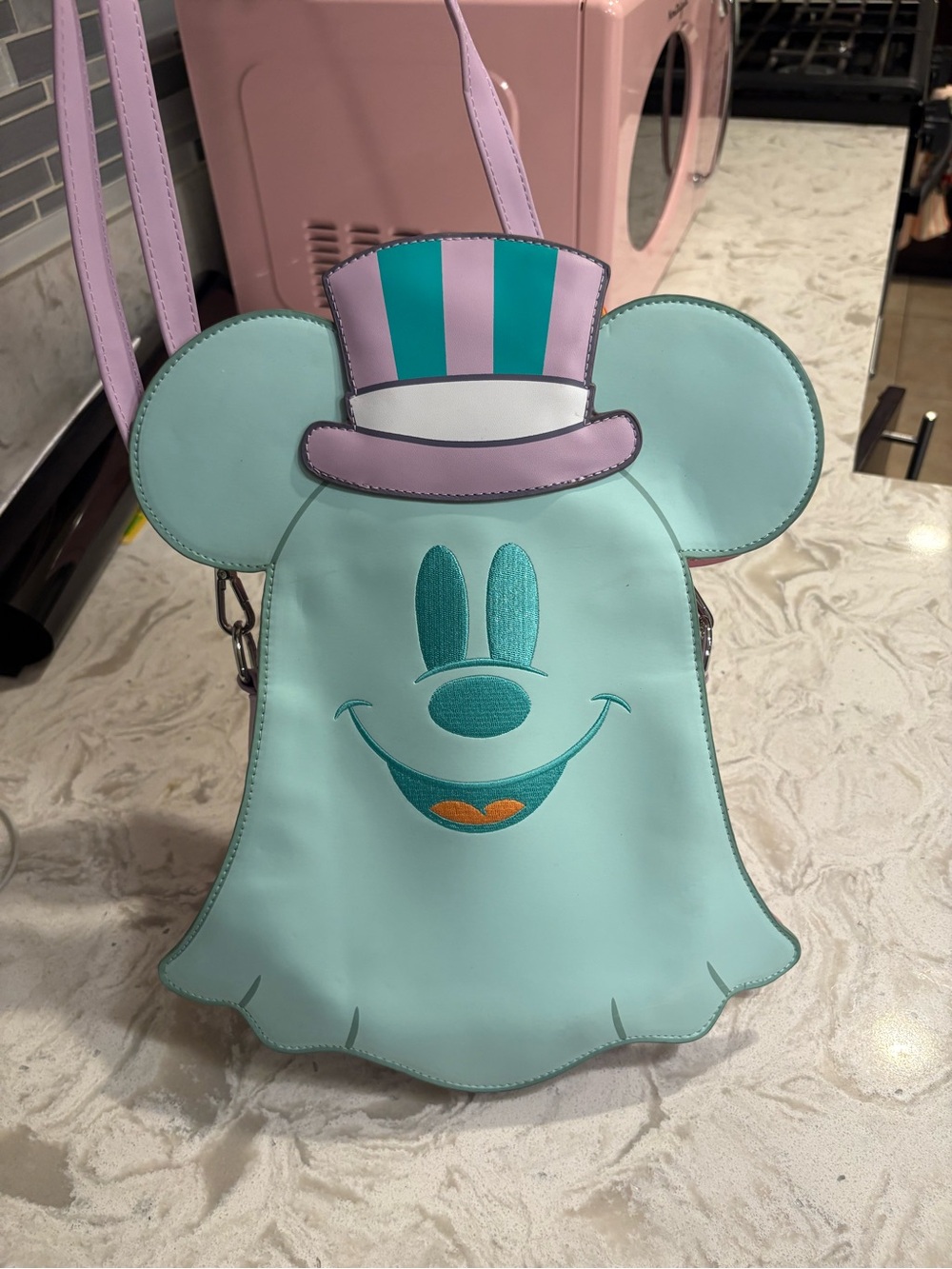 Loungefly Mint Ghost Mickey Crossbody Bag with Pastel Purple & Teal Accents